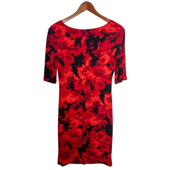 Connected Apparel Y2K Style Half Sleeve Red Floral Sheath Dress Size 10 - Picture 4 of 5